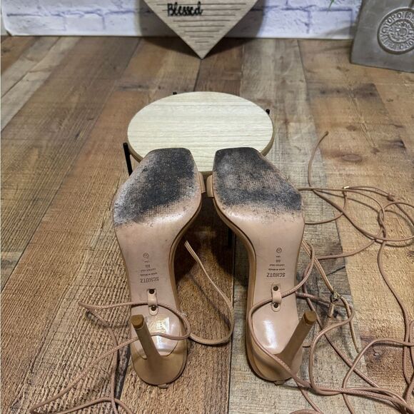 Schutz Vikki Leather Wrap Tan Heels 8 - Picture 9 of 15